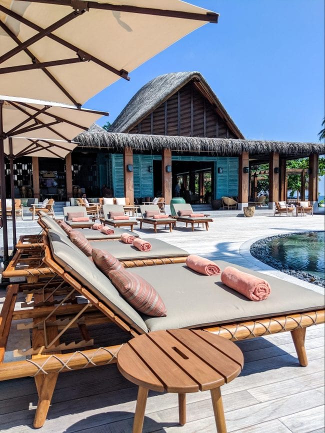 Mura Bar sunbeds at Joali Maldives