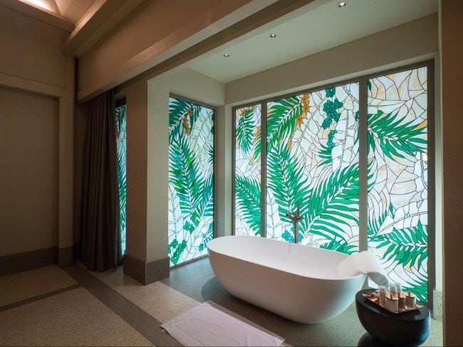 The four bedroom beach villa bathroom at Joali Maldives