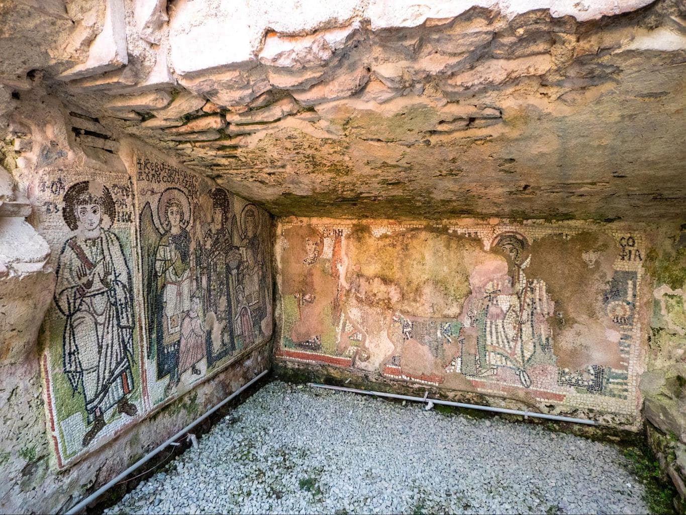 Frescoes inside the Byzantine church of the Roman Amphitheatre of Durres