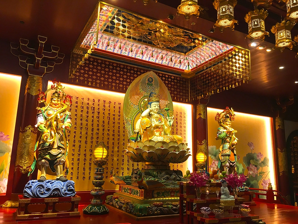 Bodhisattva Cintamanicakra Avalokitesvara statue on the first floor of the Buddha Tooth Relic