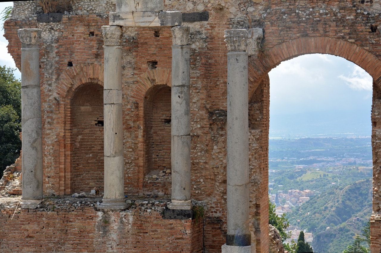 The back of the stage of Taormina’s Ancient Greek Theatre