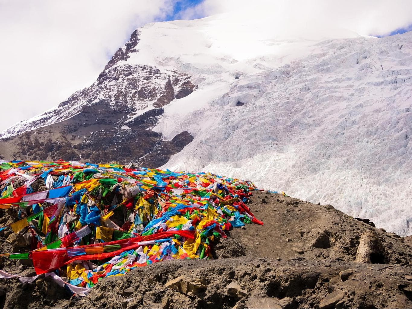 Glacier and prayer flags in Tibet