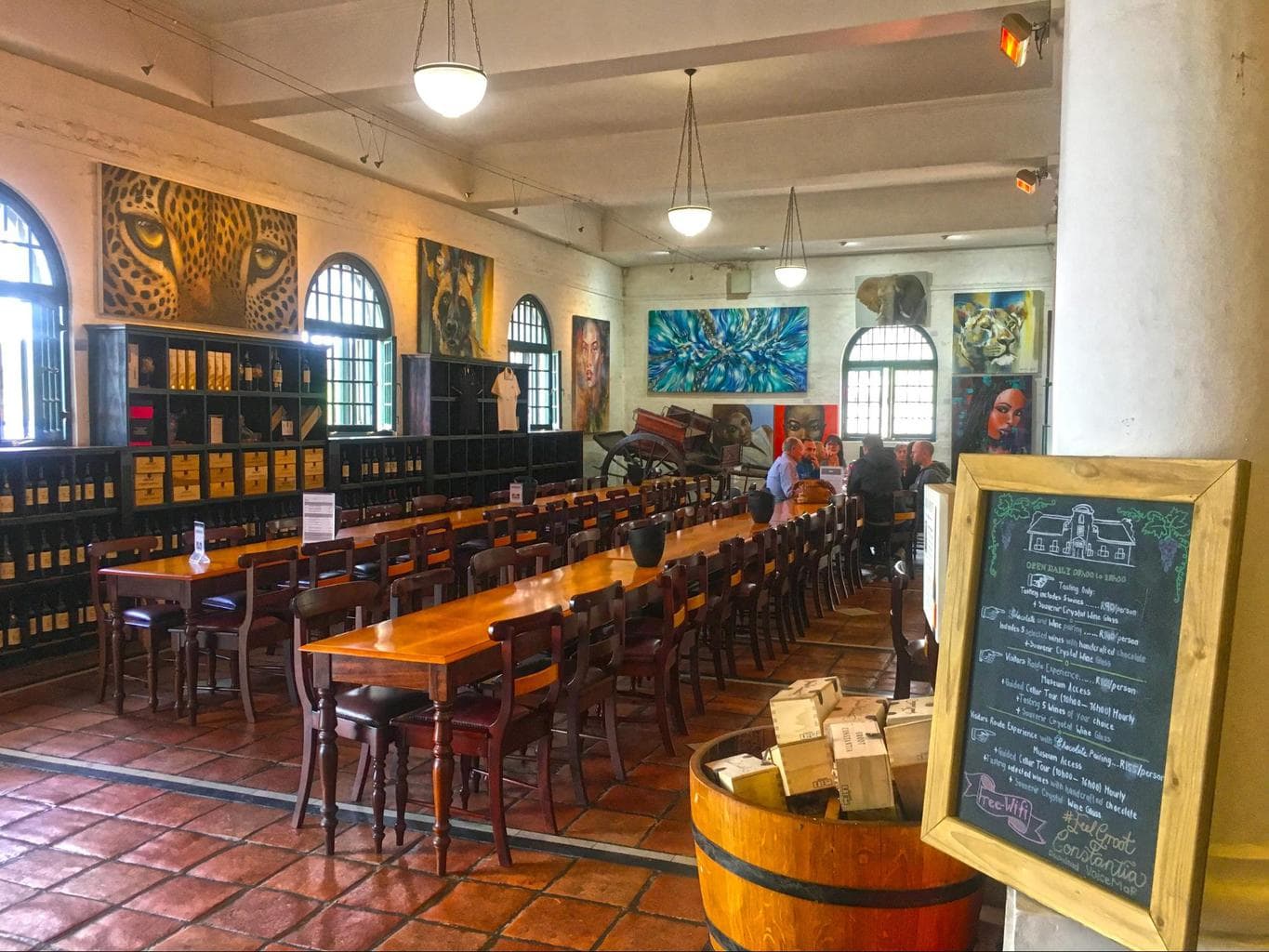 Tasting tables at the entrance to Groot Constantia