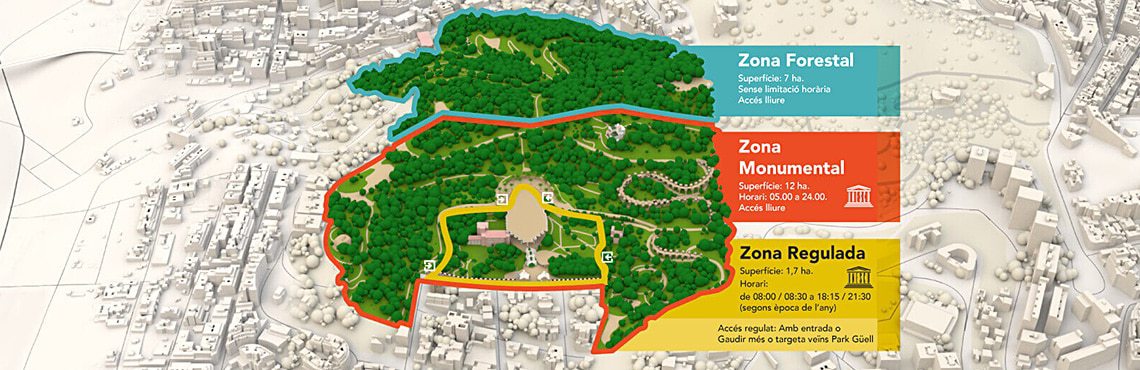 The three zones of Park Guell