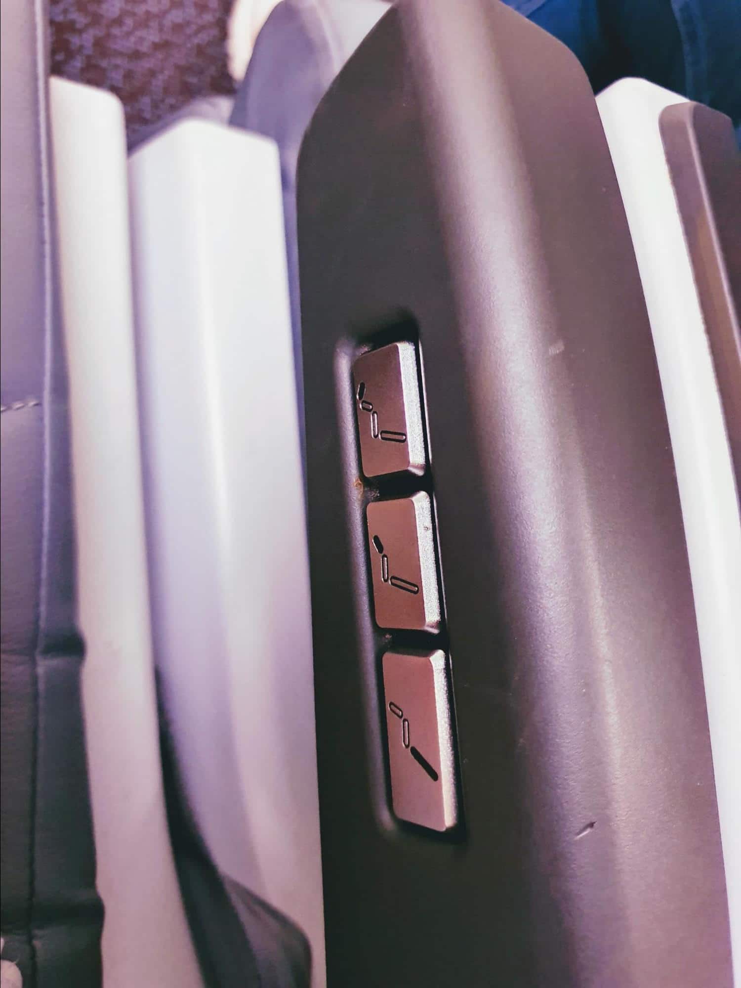 Footrest controls on Singapore Airlines Premium Economy