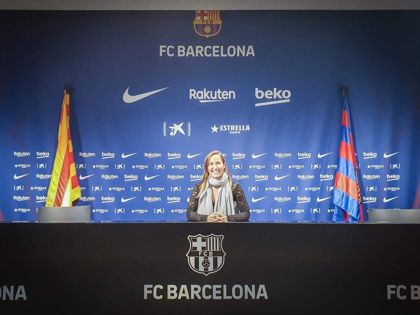 Sitting at the press room during the Camp Nou Players experience tour