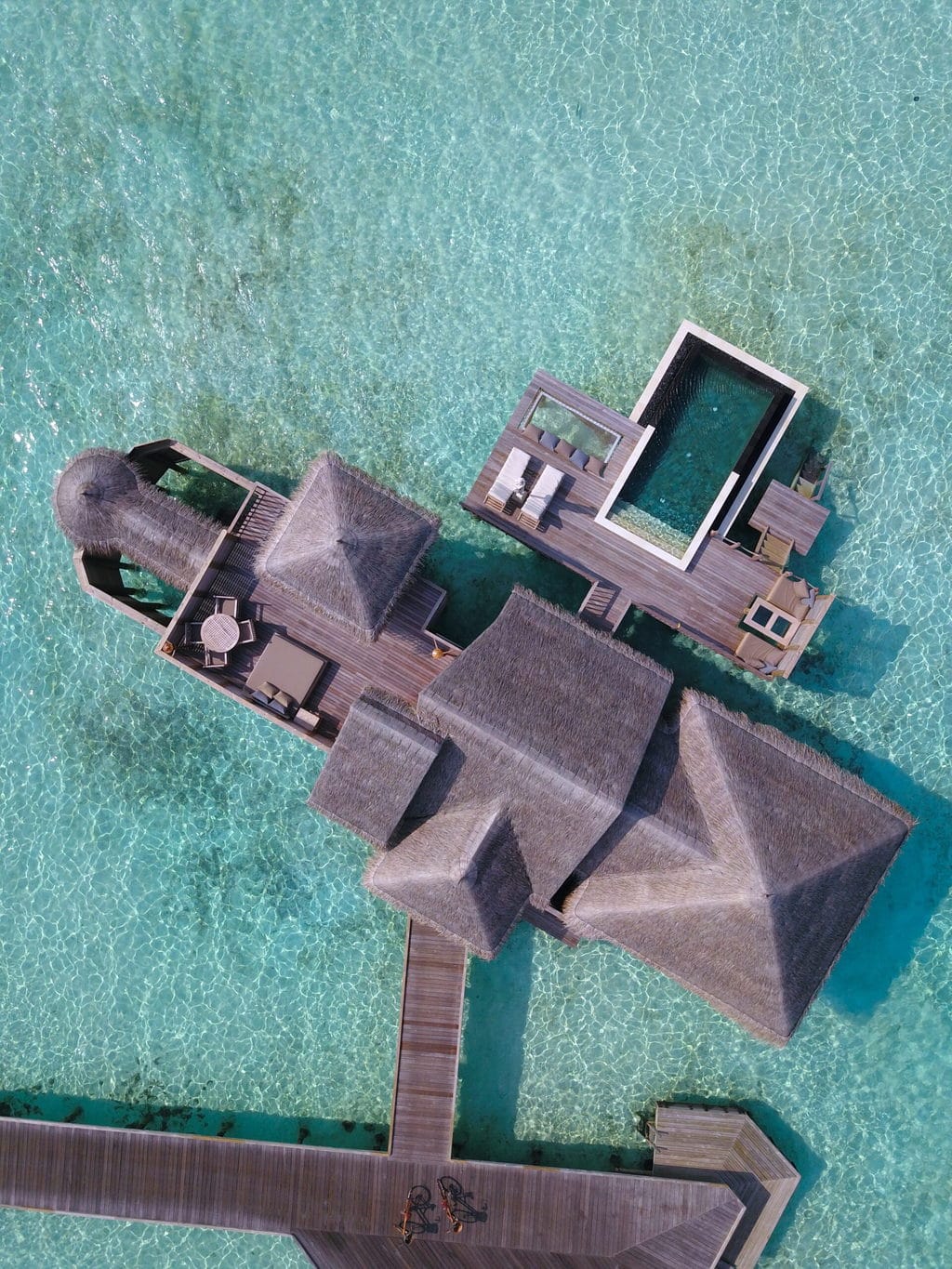 Drone shot of Gili Lankanfushi Suite Villa with pool