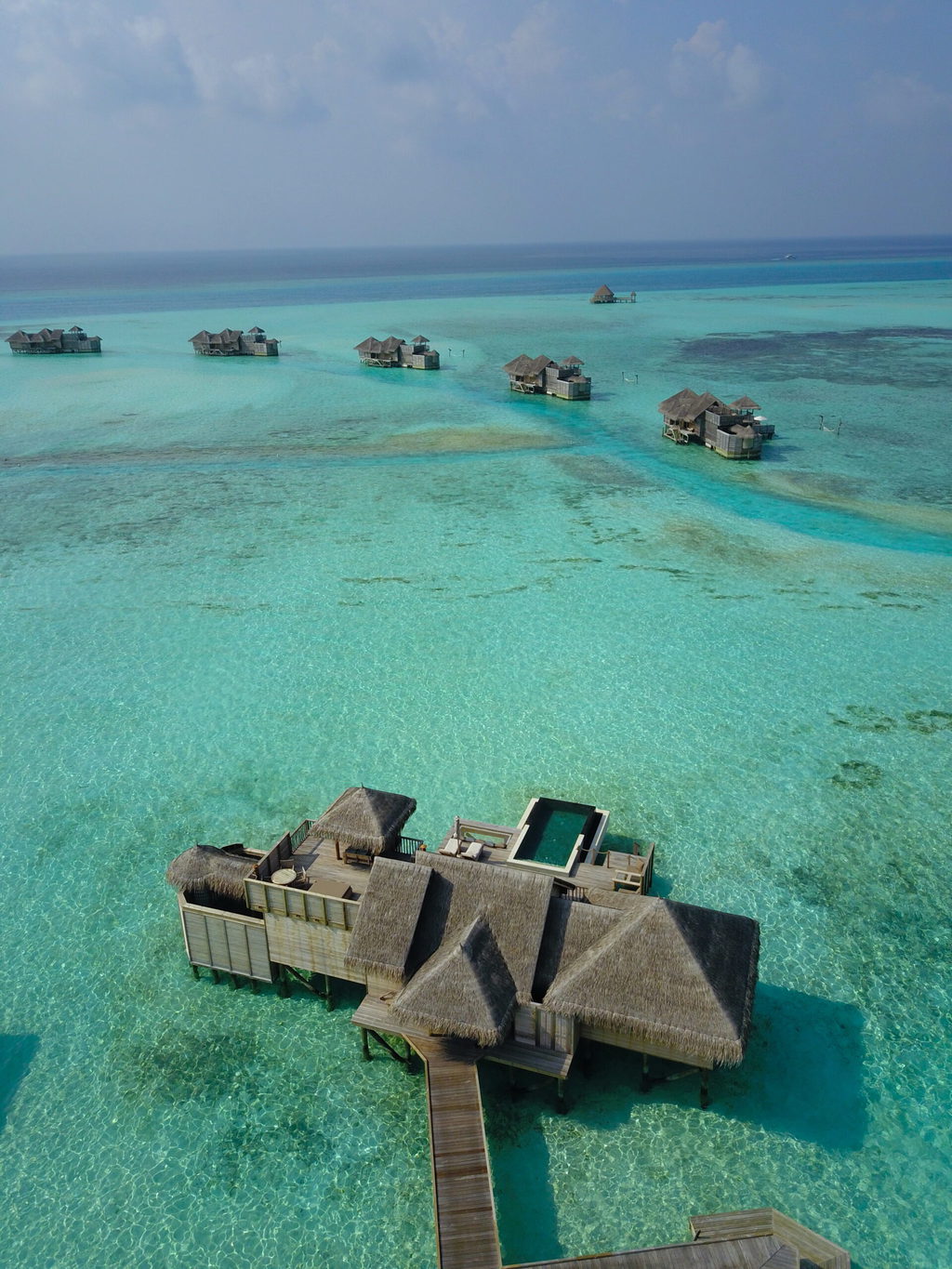 Drone shot of Gili Lankanfushi Suite Villa with pool