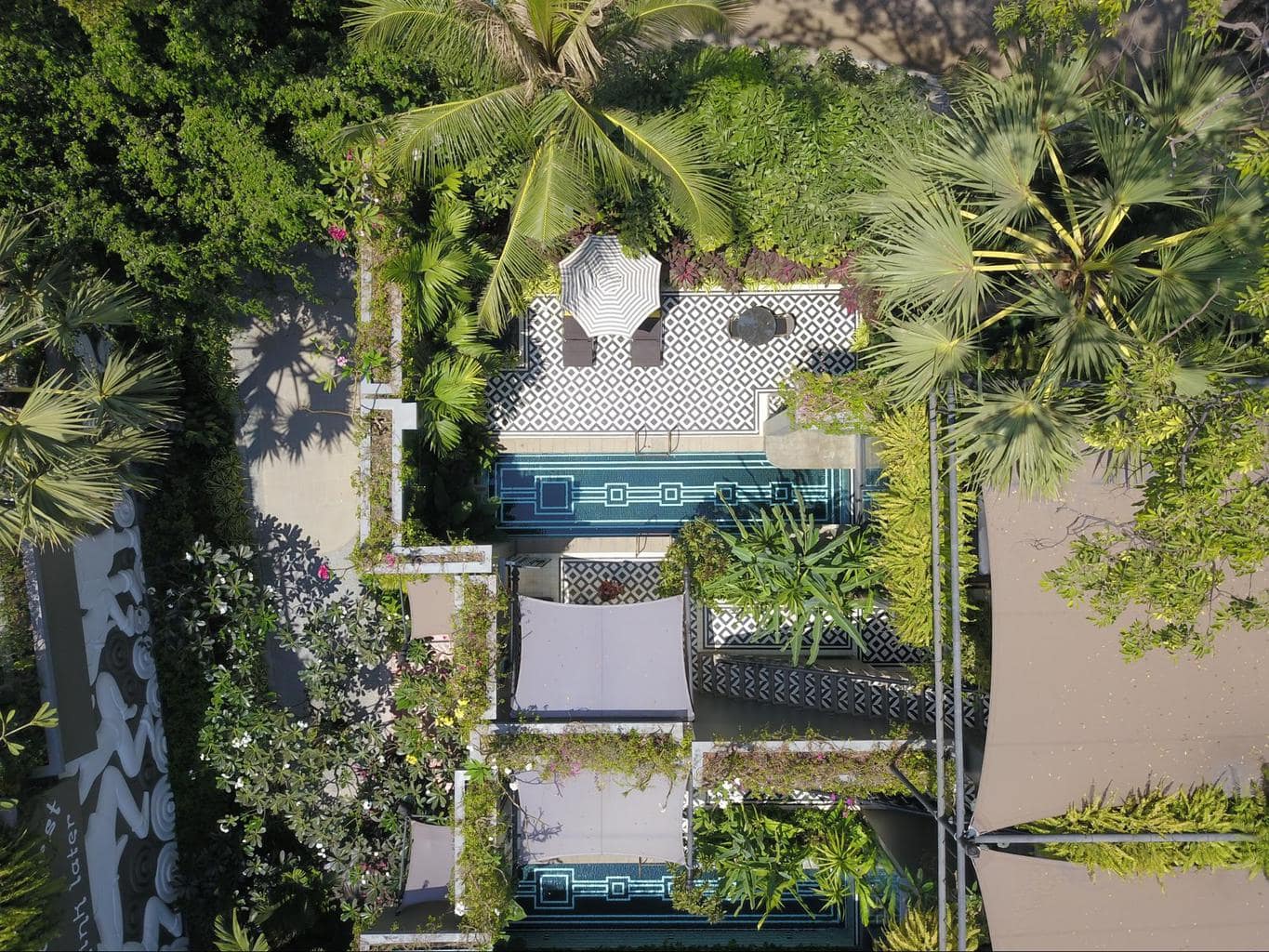 Drone shot of Premium private pool villa at Bensley Collection Shinta Mani Siem Reap