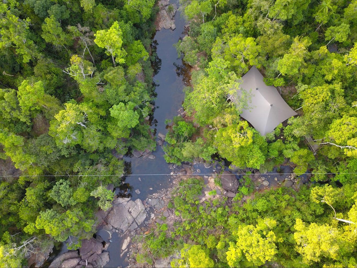 Drone view of the tents at Shinta Mani Wild