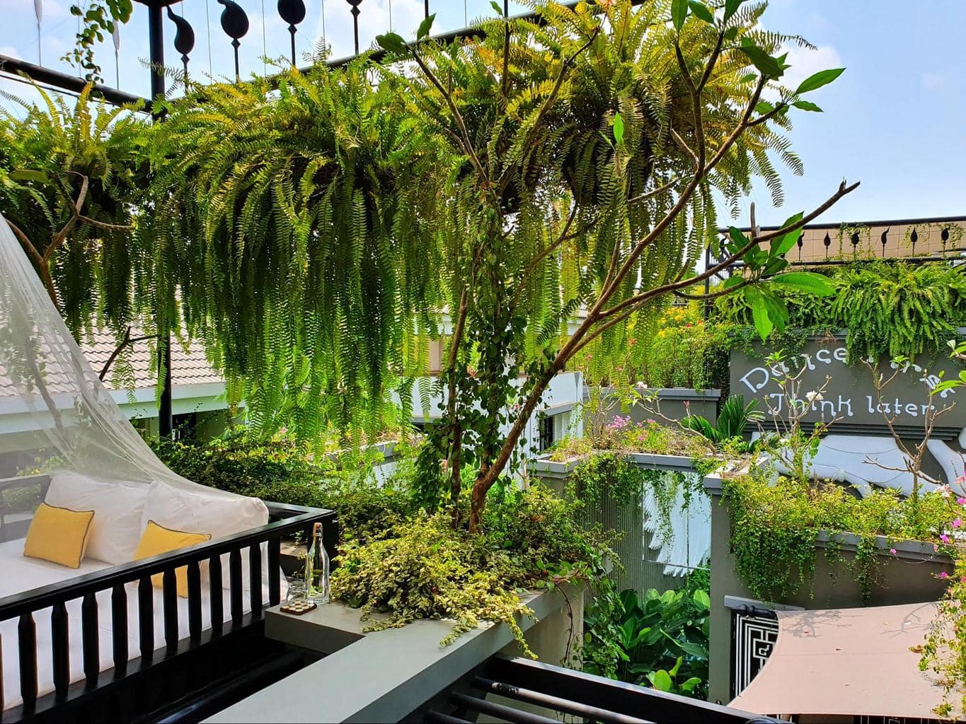 The upper floor of the private pool villas sitting area at Bensley Collection Shinta Mani Siem Reap