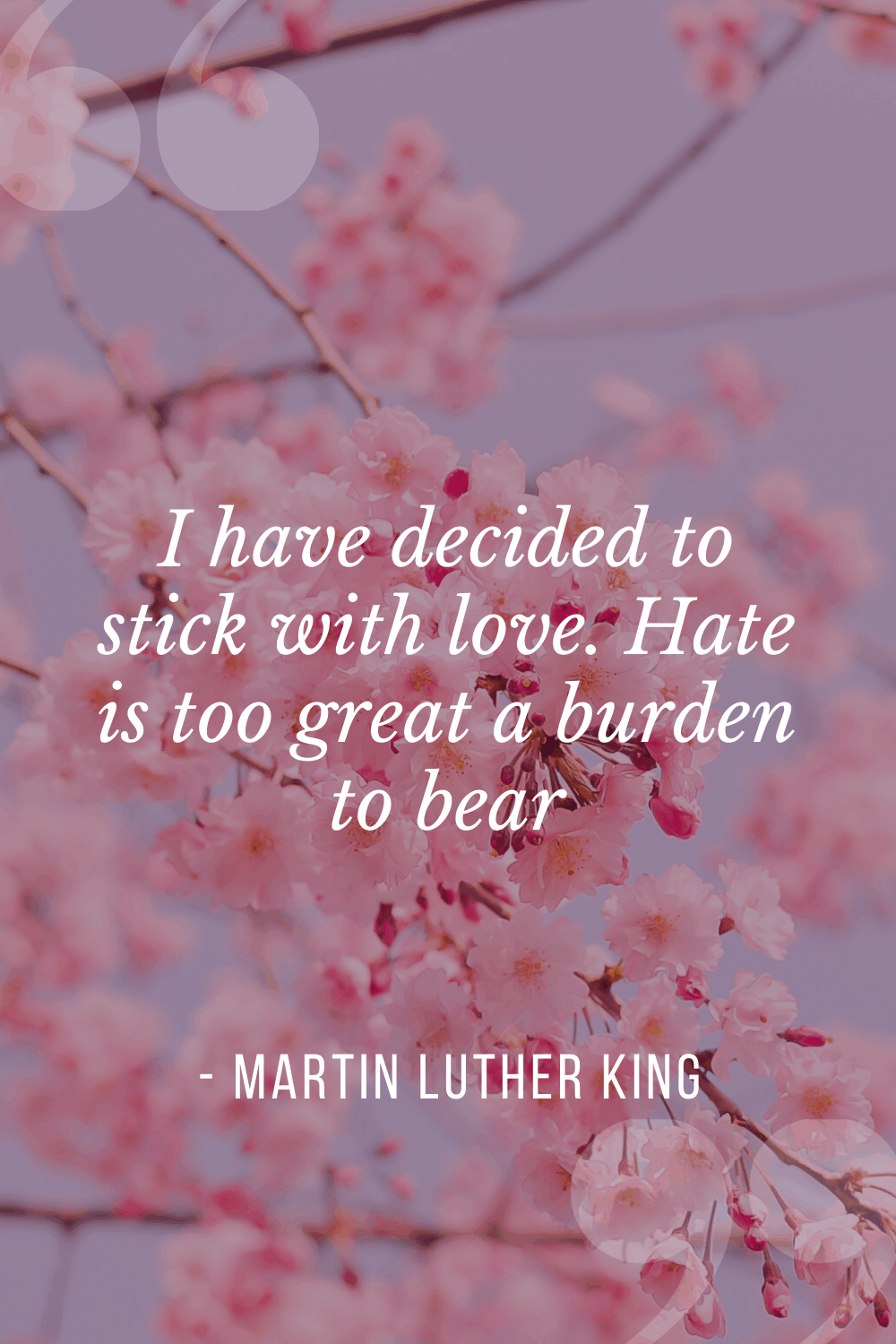 “I have decided to stick with love. Hate is too great a burden to bear”, Martin Luther King Jr.