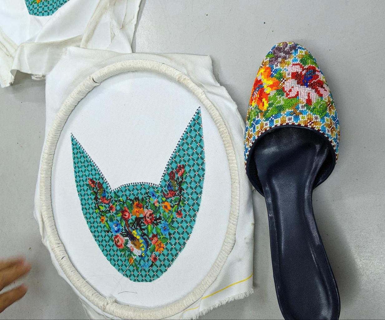 Peranakan beaded slippers and needle work