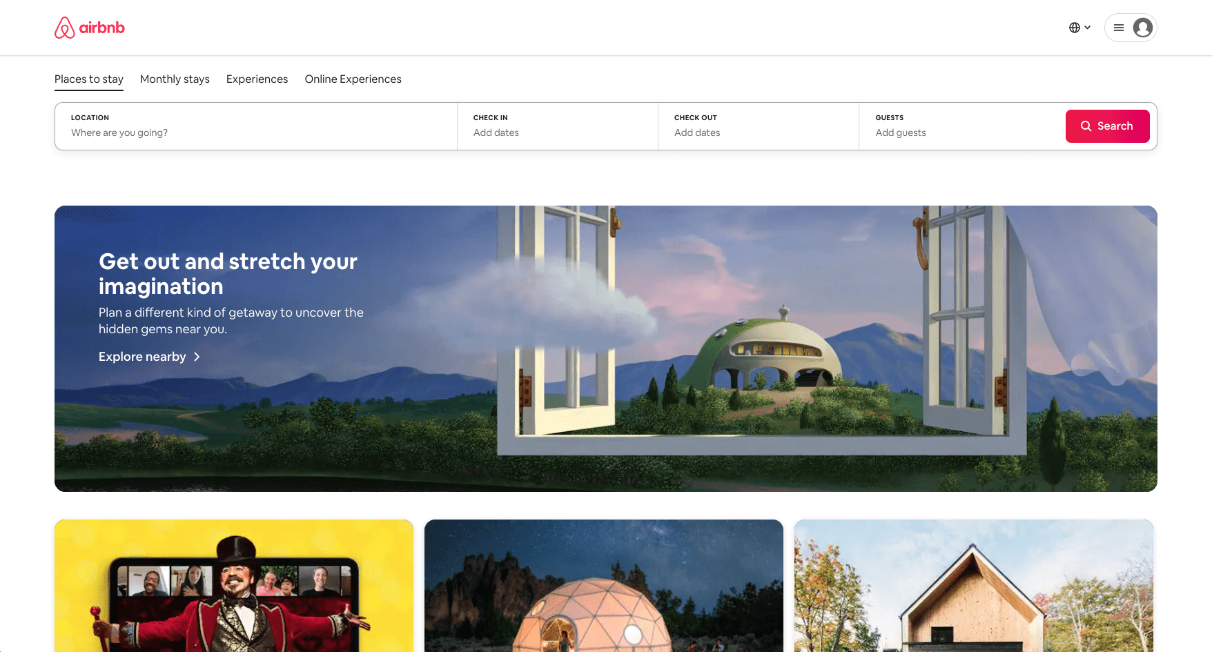 Airbnb homepage