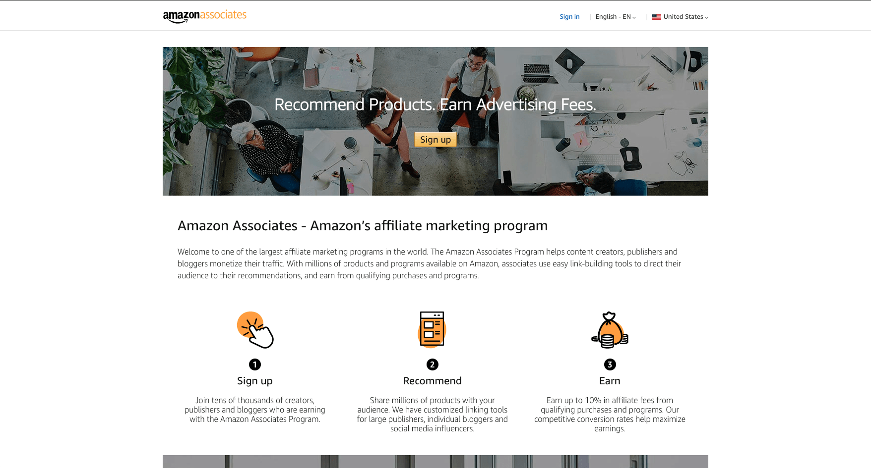 Amazon Affiliates homepage