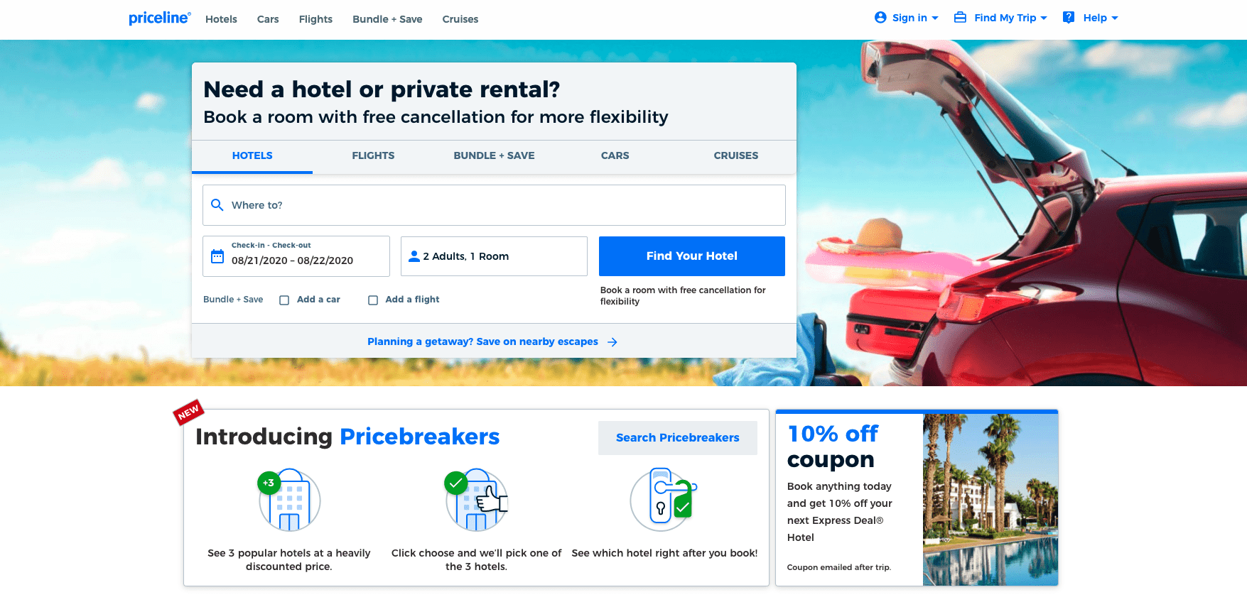 Priceline homepage