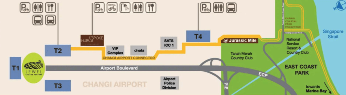 Route from T2 to T4 and Jurassic Mile Singapore