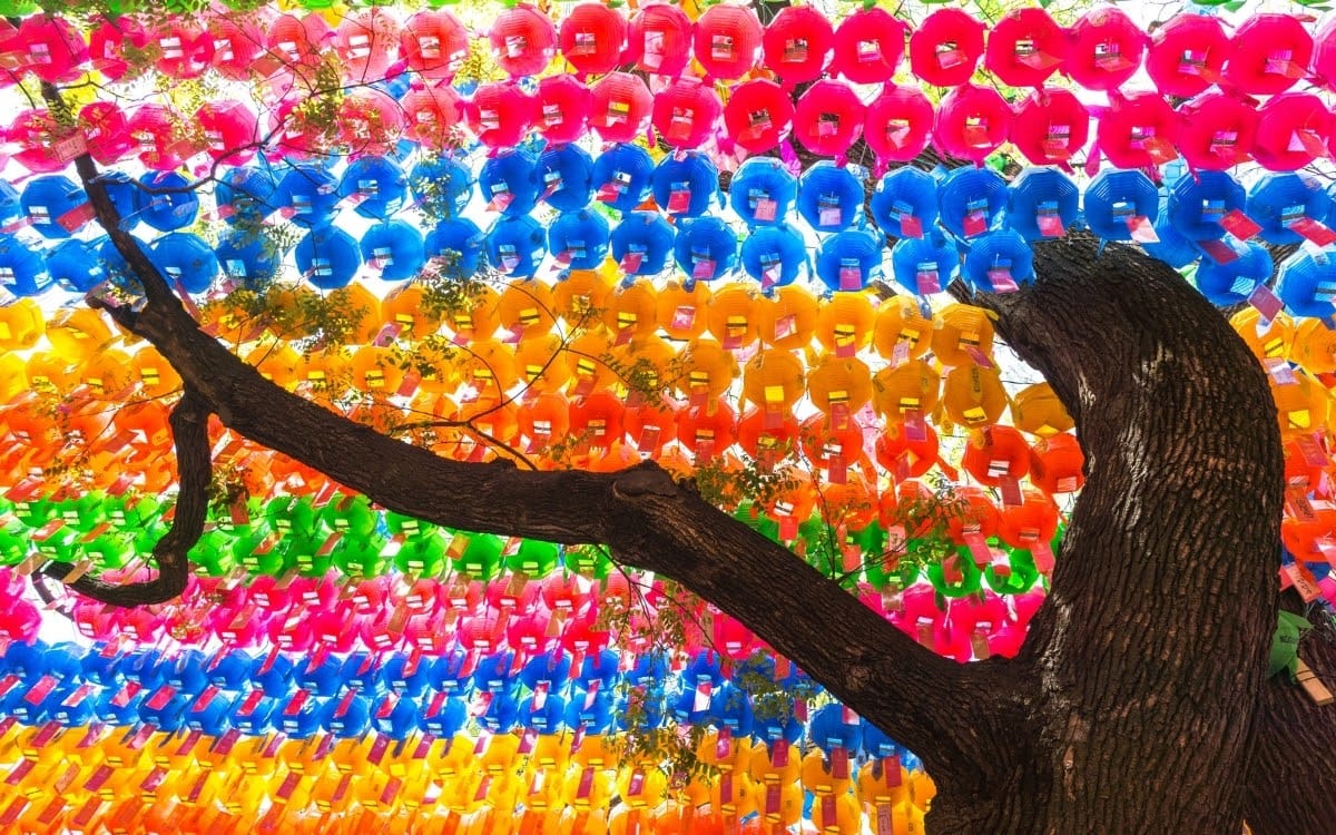 Rows of lanterns at Jogyesa, one of the spiritual South Korean festivals